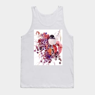 Cute Bird Chickadee and Fall Foliage Tank Top